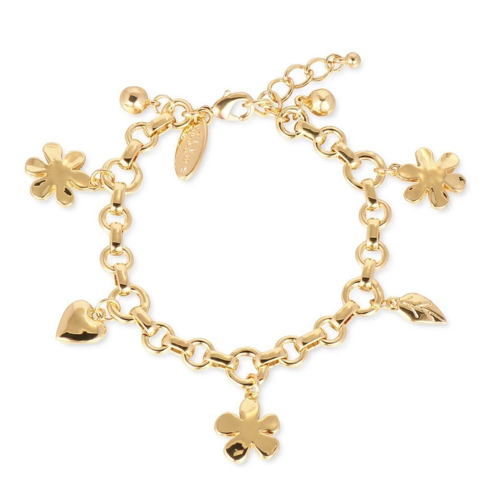 Flower, Heart & Leaf Shaky Charm Link Bracelet